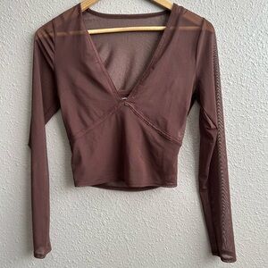 Abercrombie & Fitch Brown Sheer Long Sleeve Top Built In Cami Tank Top